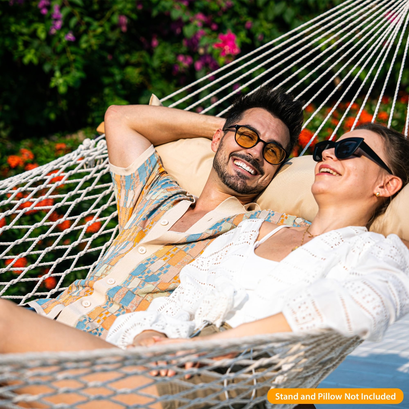 12ft Double Rope Hammocks 2 Person Hand Woven Cotton Hammock With Spreader Bar F