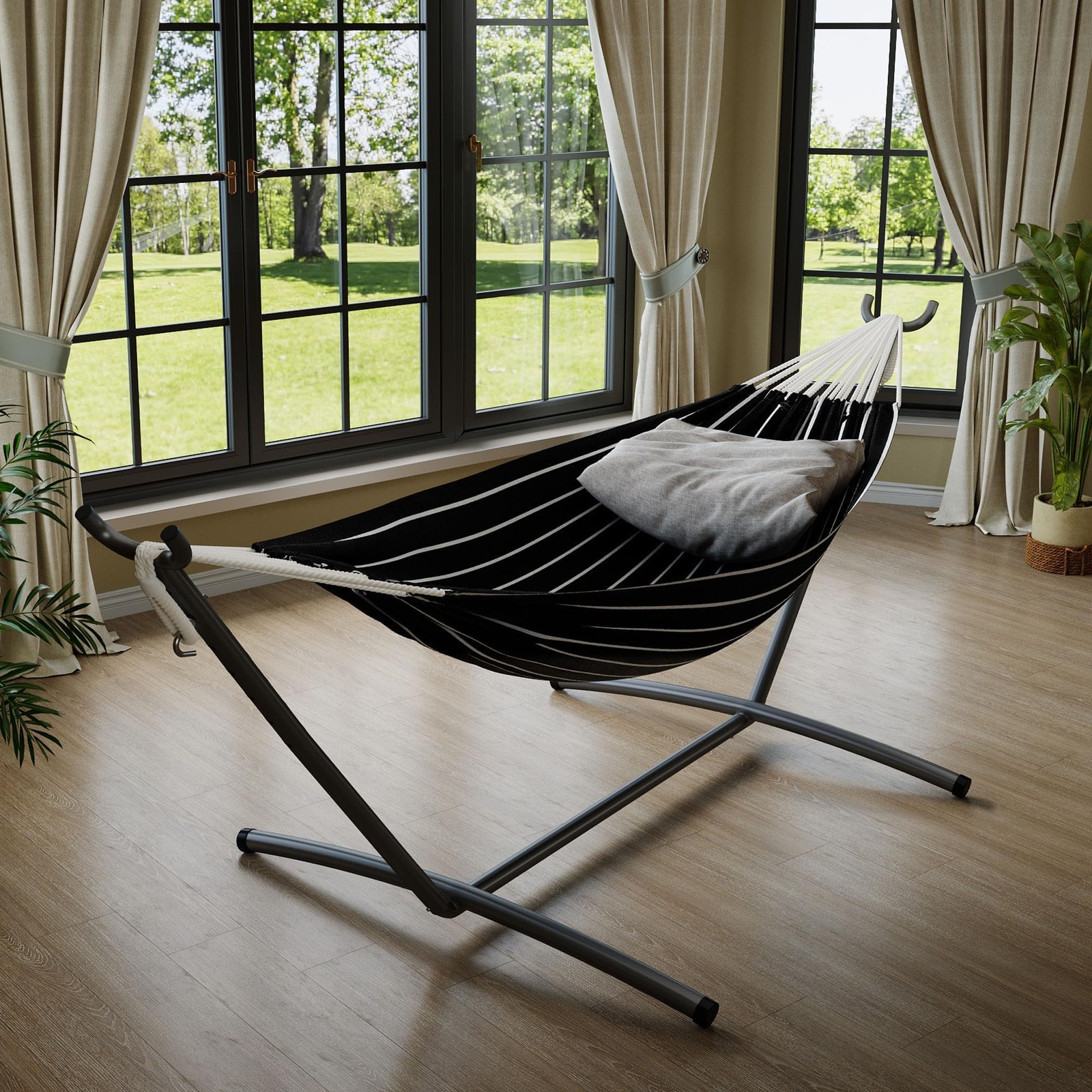 450 lbs Adjustable Portable Double Hammock Chair W/Steel Frame for Camping,Yard