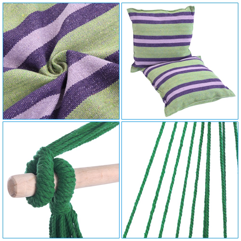Hammock Cotton Polyester Hanging Rope Swing Outdoor Garden /w Two Pillows