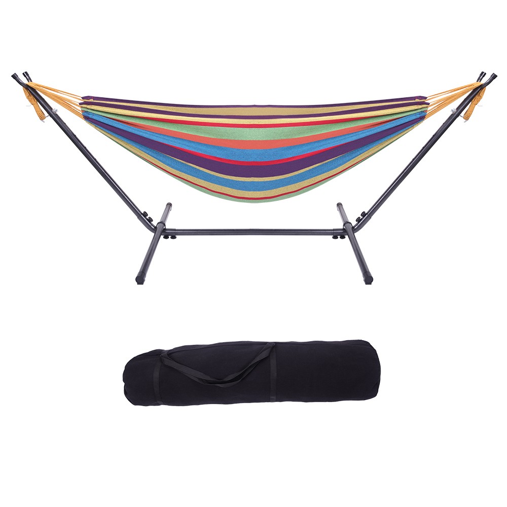 Portable Outdoor Polyester Hammock Set Black Background & Silver Flower