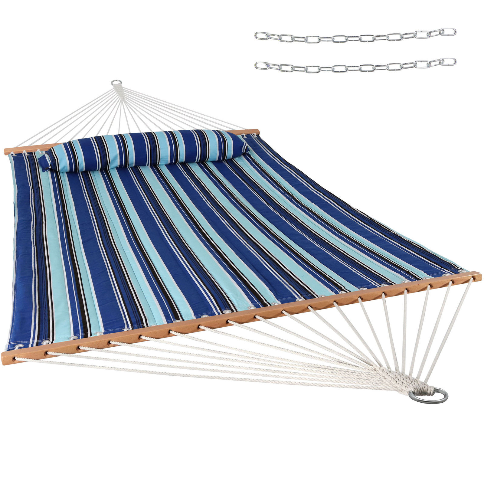 Large Quilted Fabric Hammock with Spreader Bar and Pillow – Beach by Sunnydaze