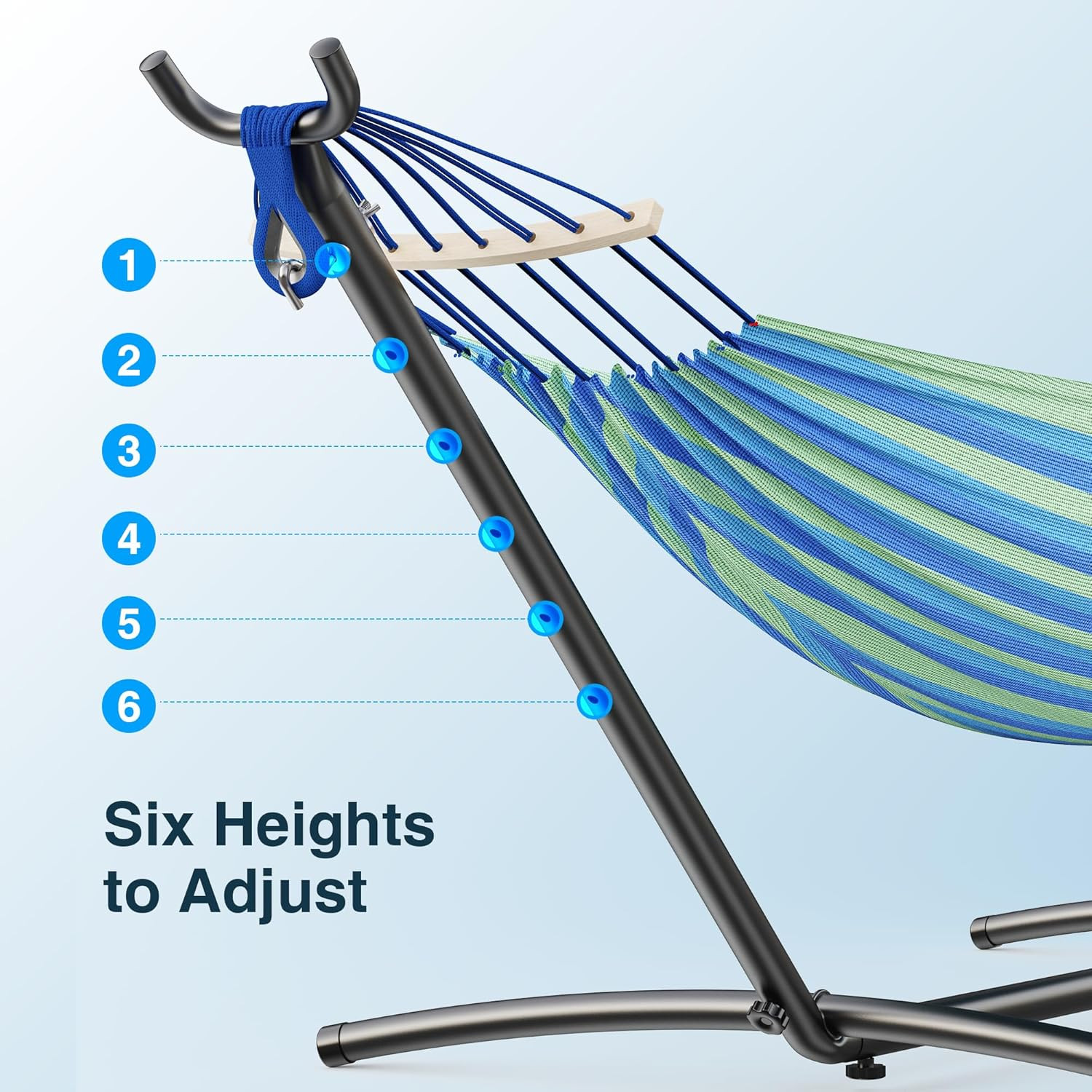 Double Hammock with Stand, 2 Person Hammock with Anti-Rollover Spreader Bar, Adj