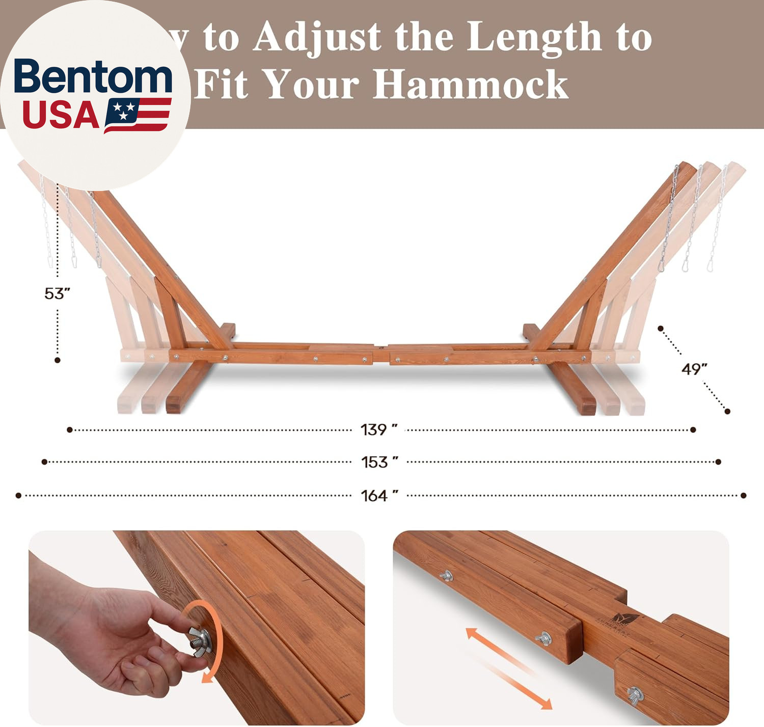 Adjustable 12-14 Ft Wooden Hammock Stand, Outdoor Larch Wood Hammock Stand Only,
