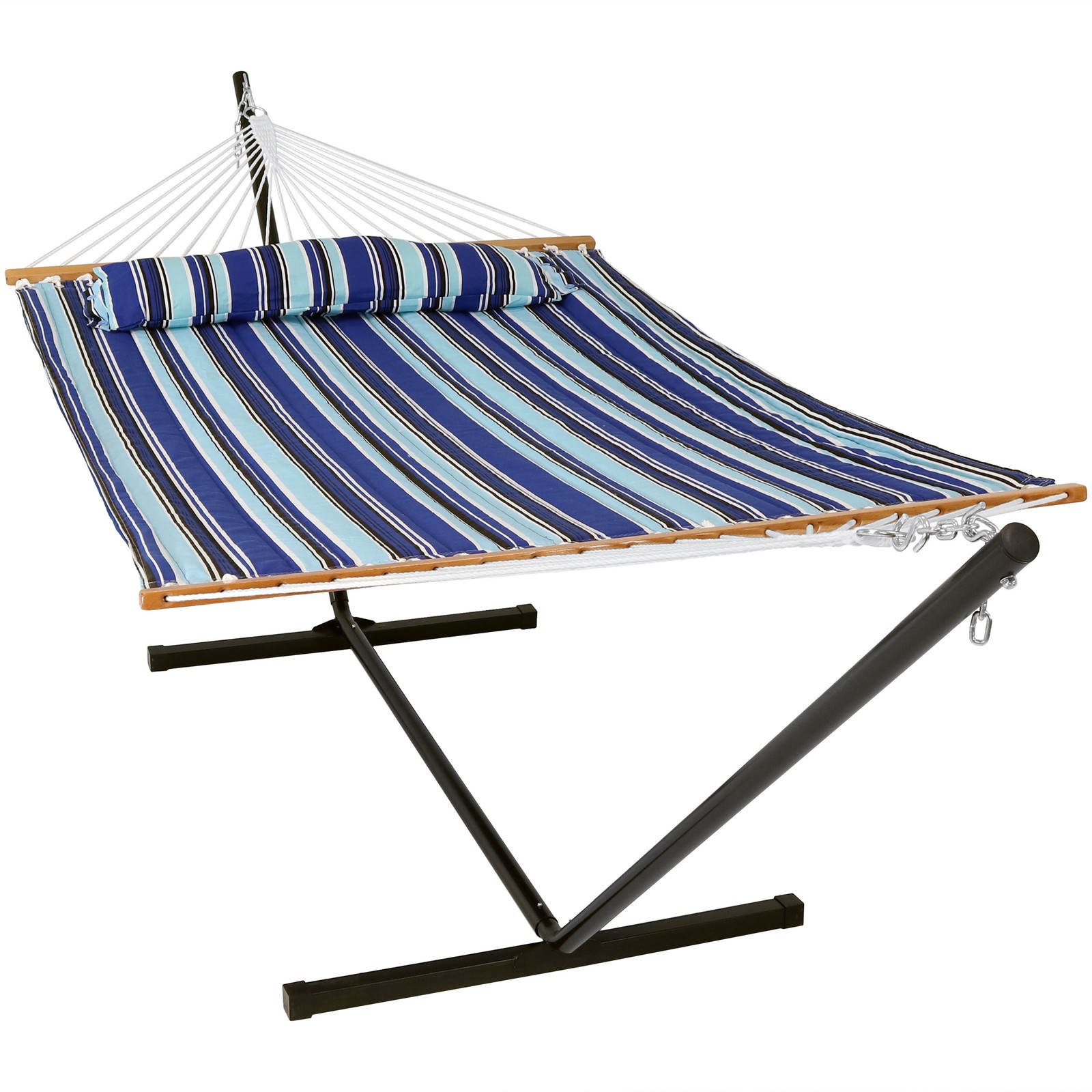 2-Person Quilted Fabric Hammock with Steel Stand – Catalina Beach by Sunnydaze