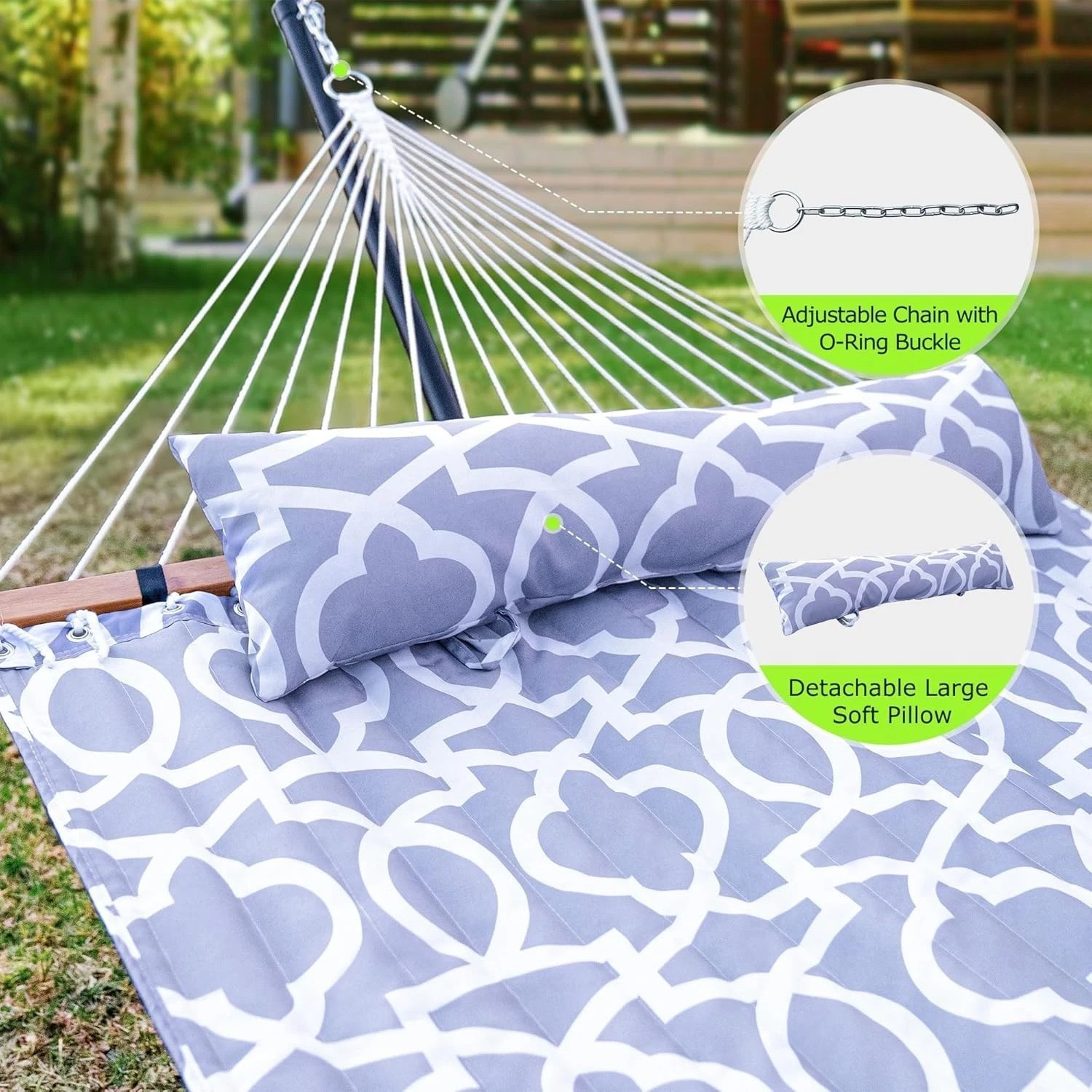 Double Hammock with Stand for Outdoor, Heavy Duty Portable Hammock with Adjus…