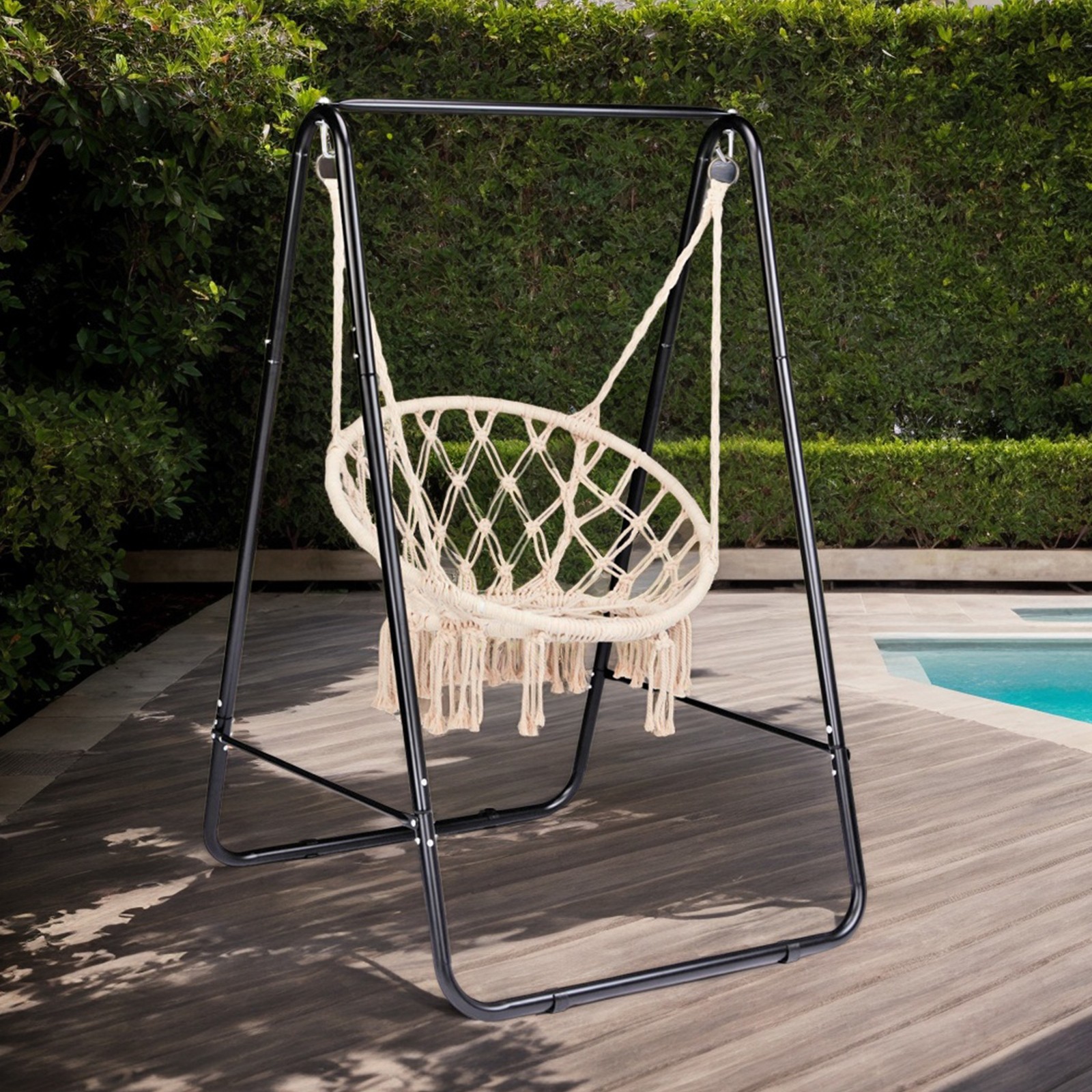 Outdoor Hammock Chair Stand Only, Swing Stand with 2 Hooks, Max Load 600lbs