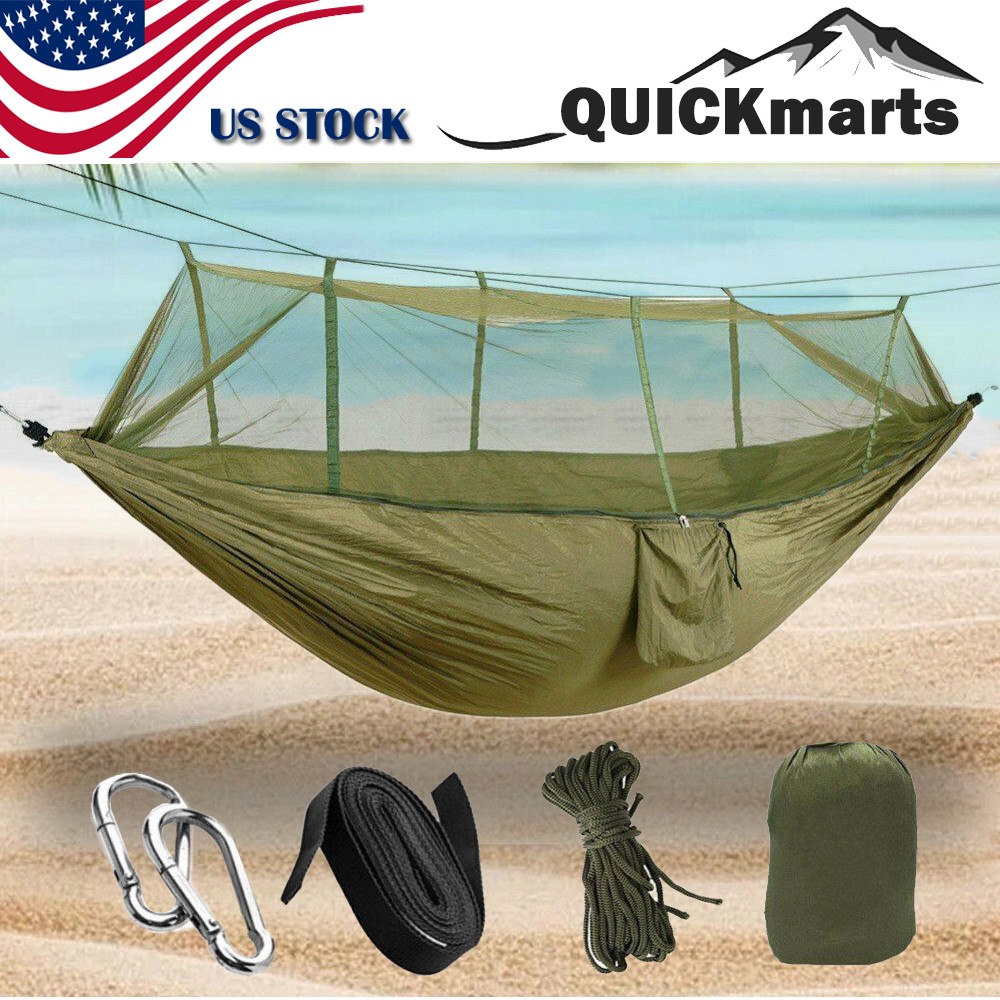 2 Person Camping Hammock w/ Mosquito Bug Net Outdoor Beach Portable Hanging Bed