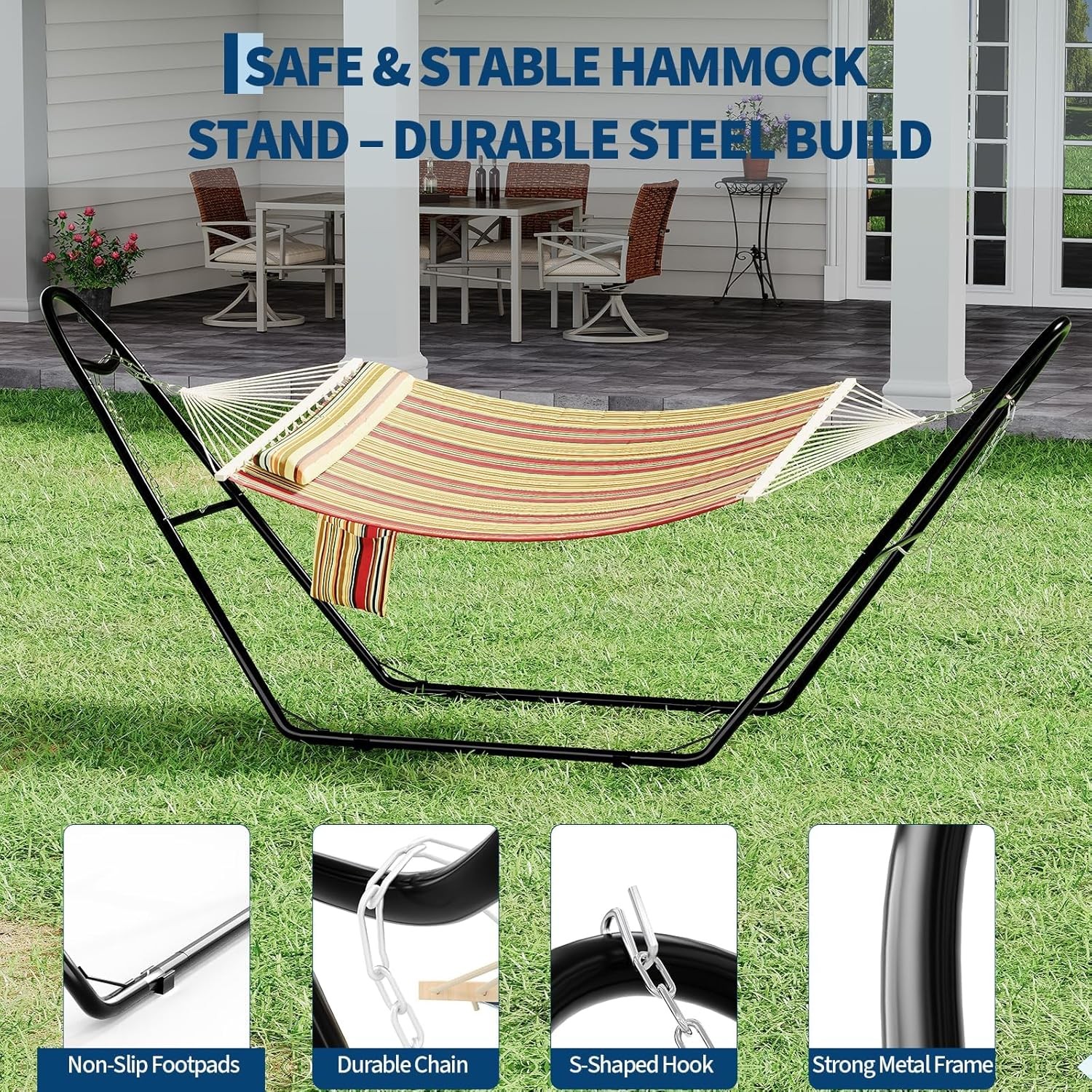 Universal Double Hammock Stand 550LBS Outside Fits 9 to 14 FT Hammocks Black