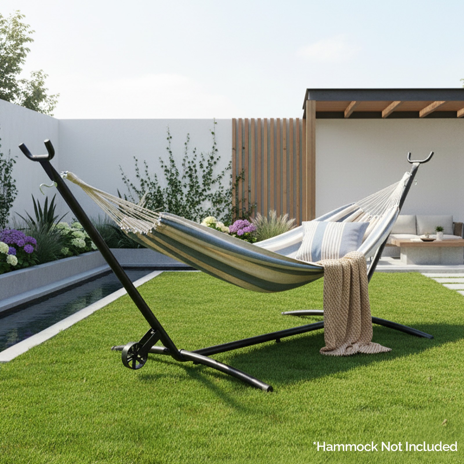 9 FT Steel Hammock Stand Only Adjustable Hooks, Carrying Bag, Wheel for Garden