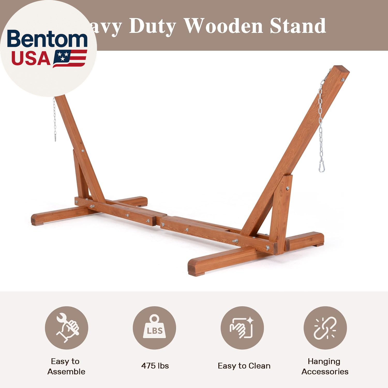 Adjustable 12-14 Ft Wooden Hammock Stand, Outdoor Larch Wood Hammock Stand Only,