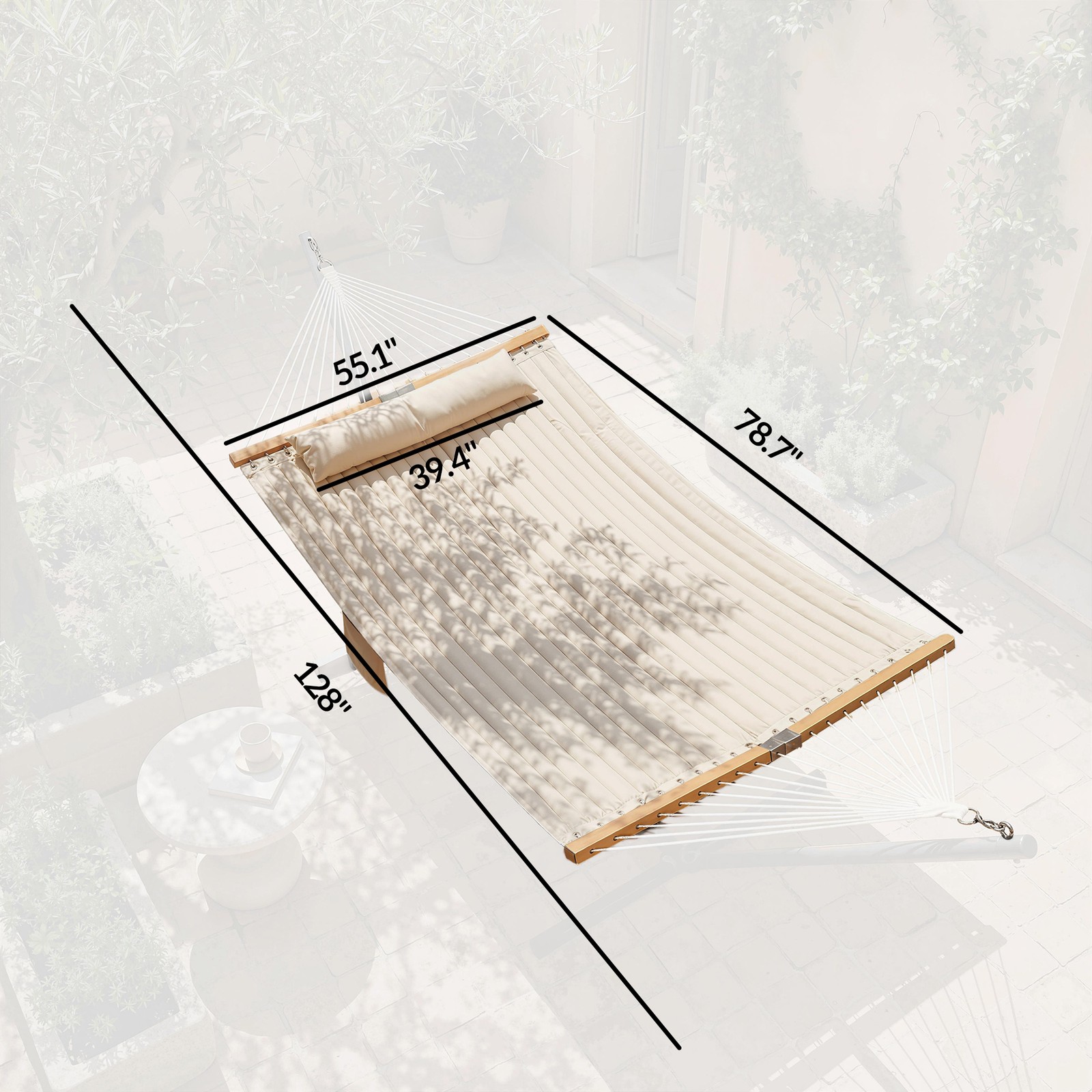 Outdoor Hammock, 2-Person, 440 lbs Capacity, Cream White