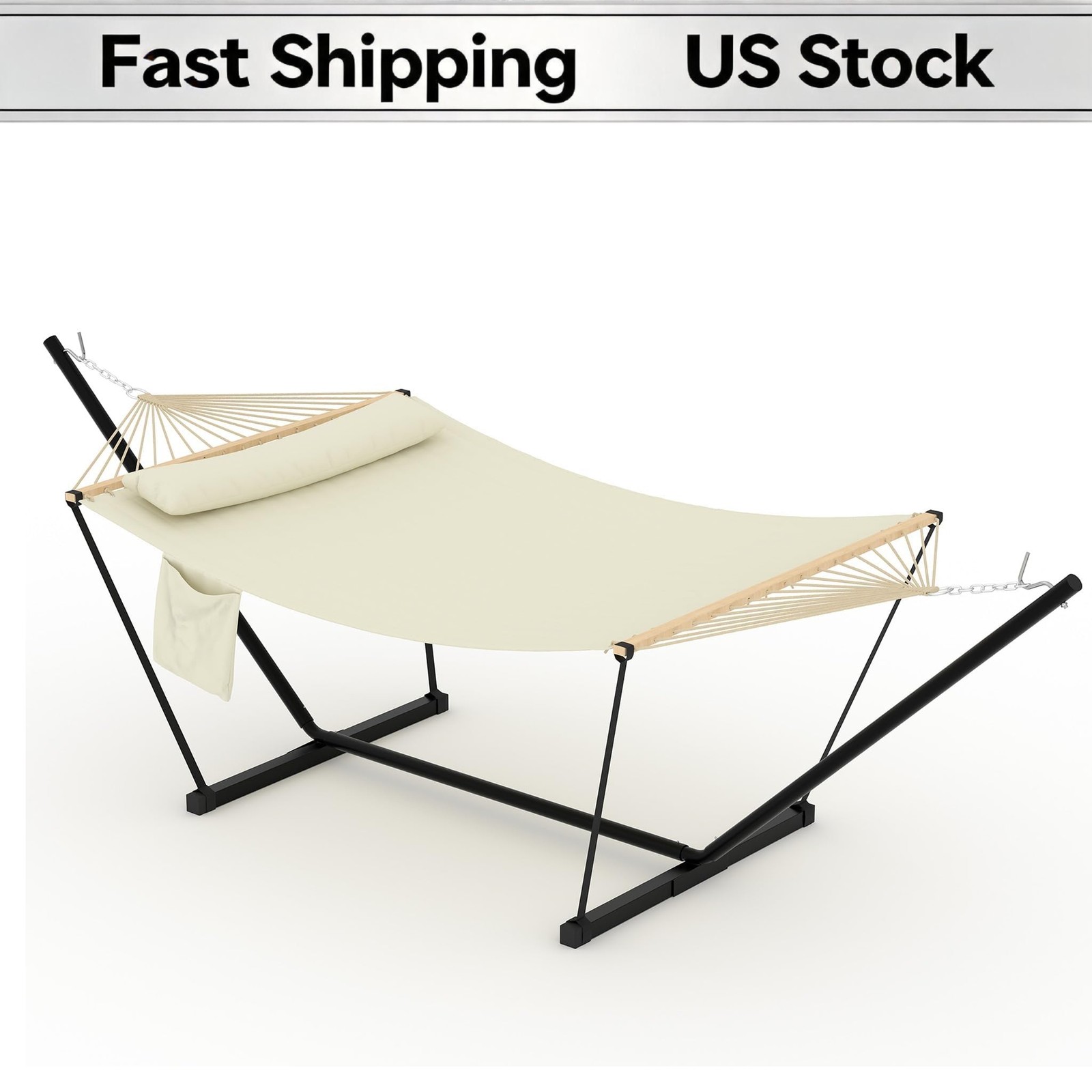 Portable Double Hammock with Stand Heavy Duty Outdoors 2 Person Adjustable Steel