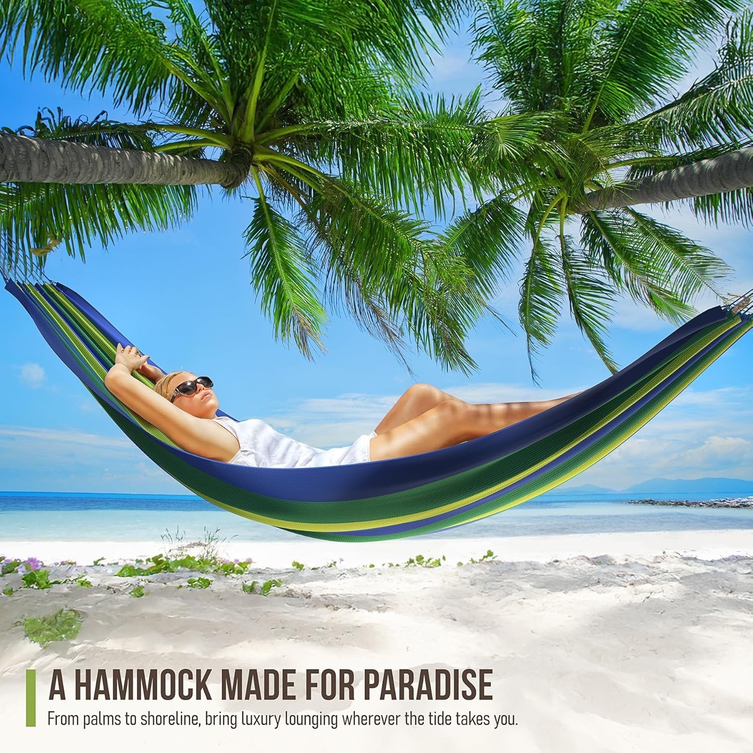 Brazilian Double Hammock Extra-Long Portable Indoor Outdoor Blue/Green