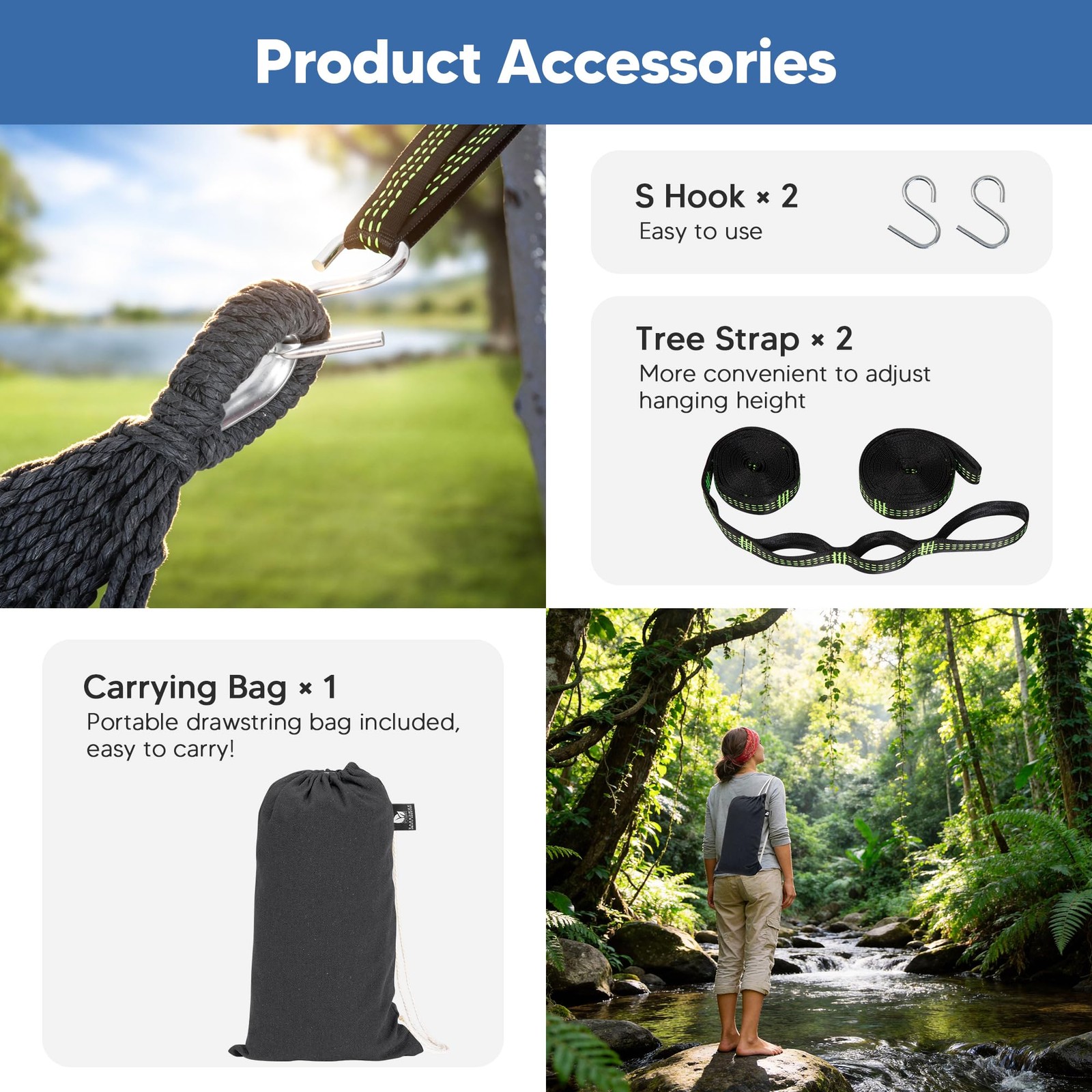 SUNCREAT Hammocks Portable Tree Hammock Swing with Spreader Dark Gray Tassel