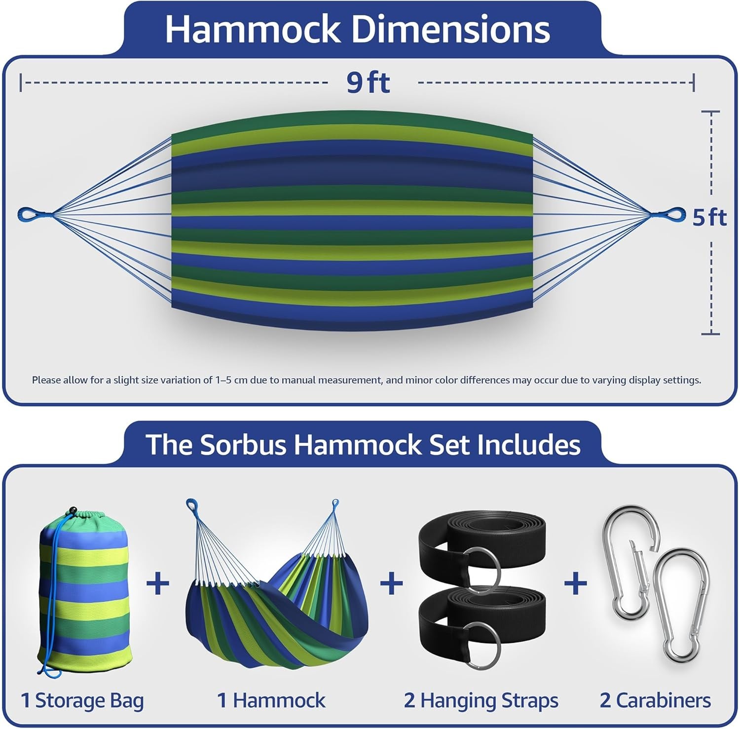 Brazilian Double Hammock Extra-Long Portable Indoor Outdoor Blue/Green
