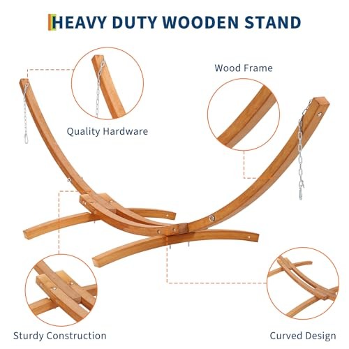 Wood Hammock Stand Only, Max 475 LBS, Heavy Duty Weatherproof Wood Hammock