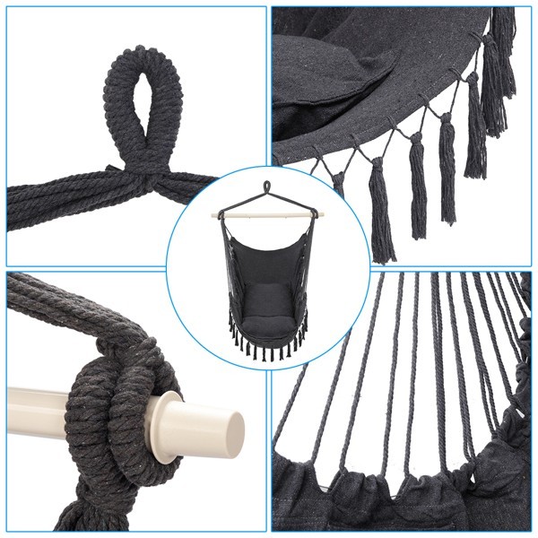 Hammock Hanging Rope Chair Swing Seat Patio Picnic Camping Dark Gray For Outdoor