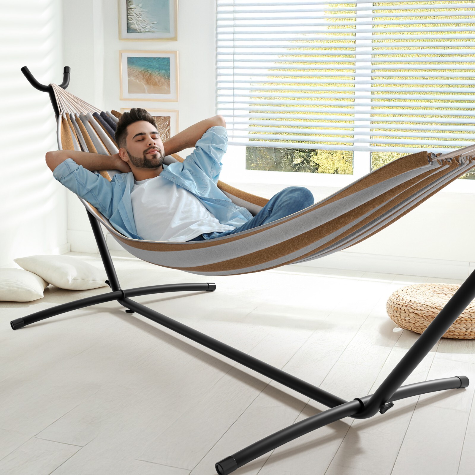 Sorbus Double Hammock w/ Steel Stand – 2 Person (450 LBS) Adjustable Hammock Bed