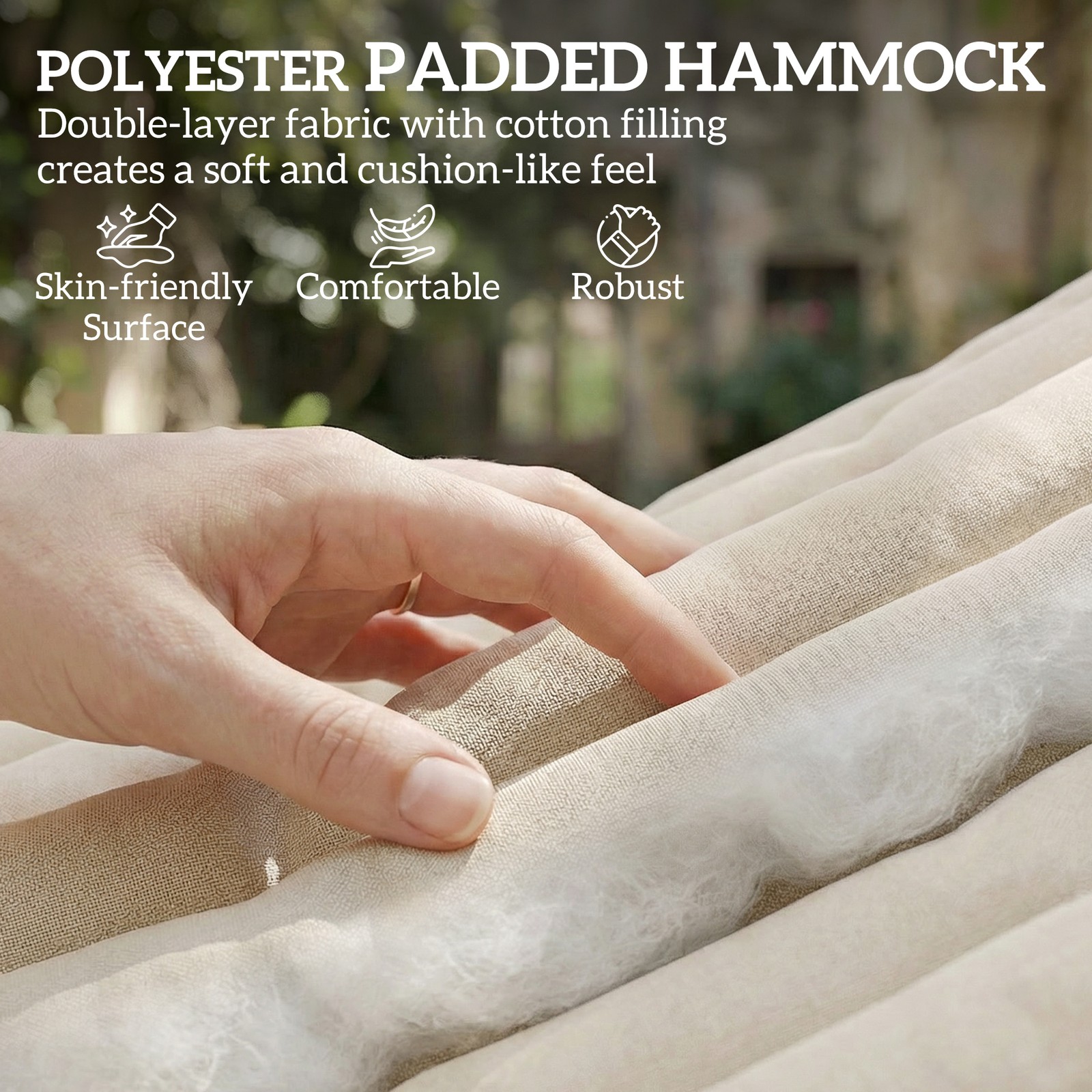 Outdoor Hammock, 2-Person, 440 lbs Capacity, Cream White