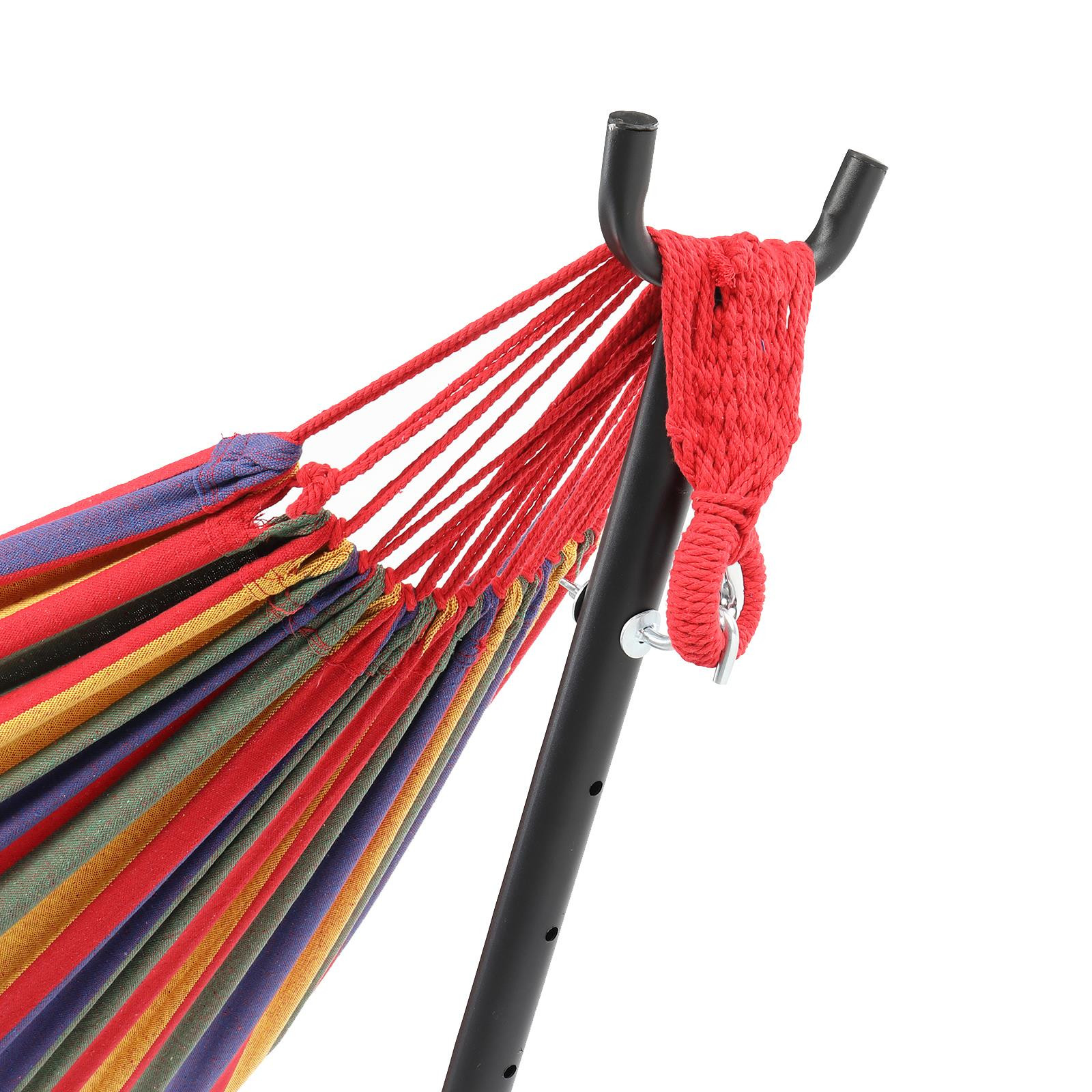Portable Outdoor Camping Polyester Hammock with Stand and Handbag Set Red