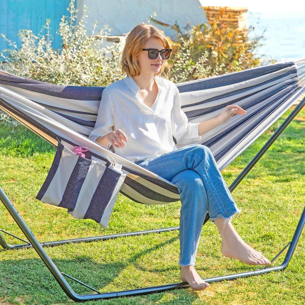 110 In. X 31 In. X 40 In. Hammock with Stand for outside Comfortable Pillow and