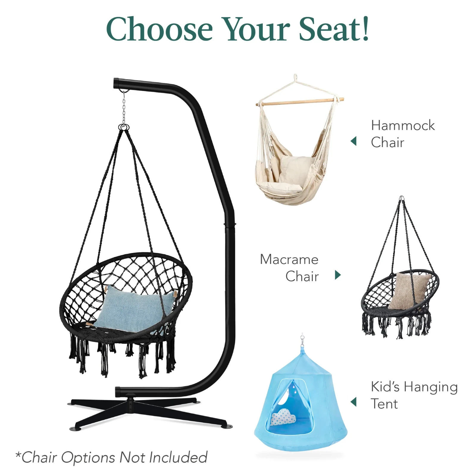 BCP Curved Hanging Hammock C-Stand w/ All-Weather, Steel Frame – Stand Only