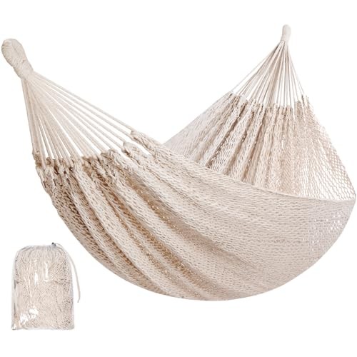 Handwoven Mayan Hammock – Portable Family Hammock with Carry Bag Beige