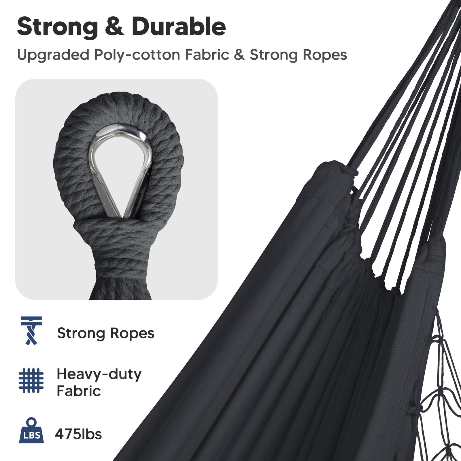 SUNCREAT Hammocks Portable Tree Hammock Swing with Spreader Dark Gray Tassel