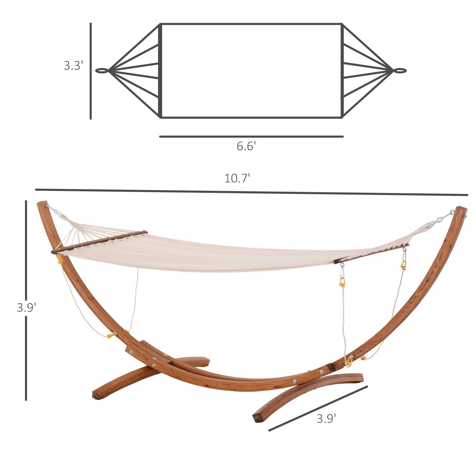 10′ Wood Hammock with Stand, Breathable Cotton Surface, Boho Style for Single Pe