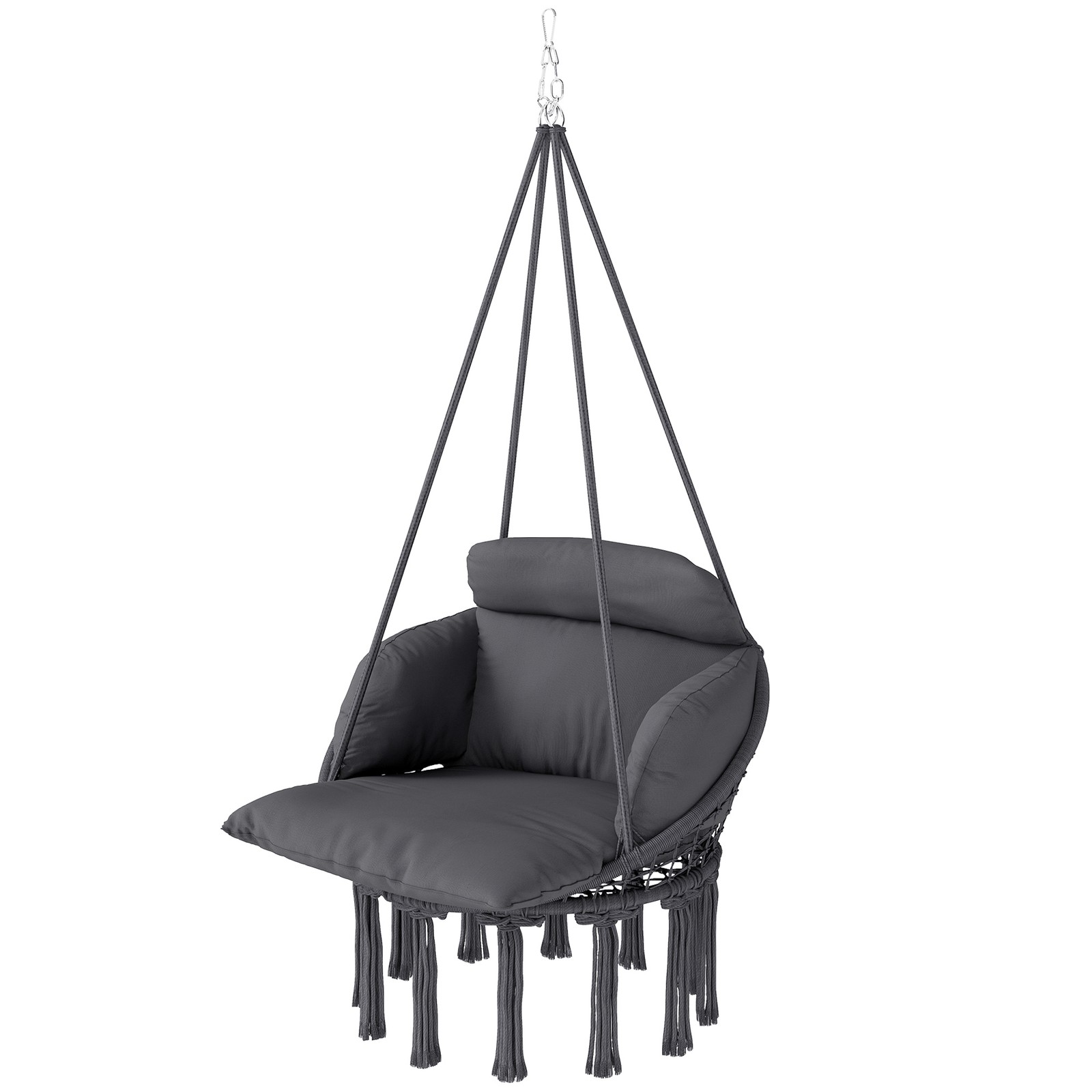 Outsunny Hanging Hammock Chair with Cushion, Macrame Swing Chair, Dark Gray