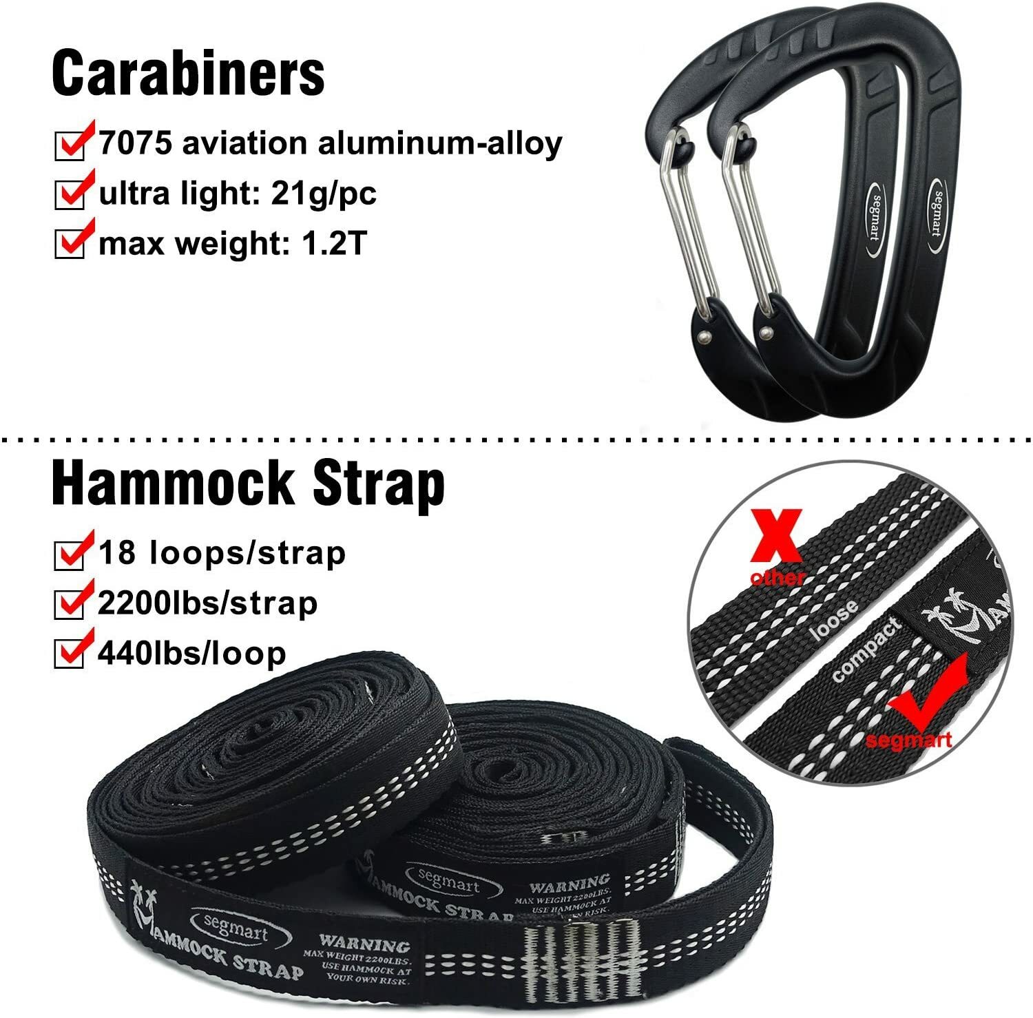 Camping Hammock Double & Single Portable Hammocks with 2 Tree Straps