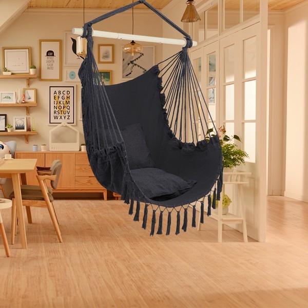 Hammock Hanging Rope Chair Swing Seat Patio Picnic Camping Dark Gray For Outdoor