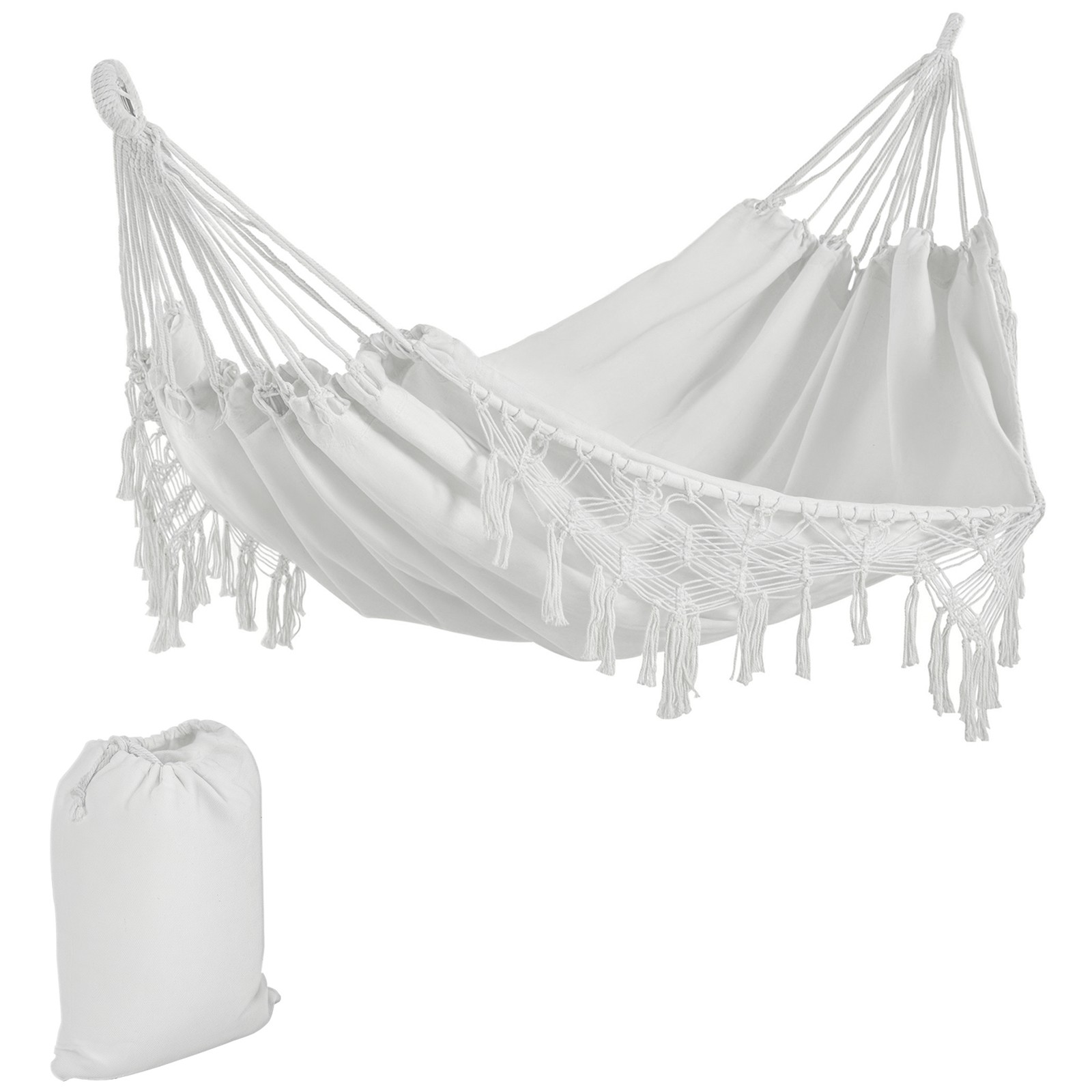 Outdoor Brazilian-Style Cotton Hammock Bed Backyard w/ Carrying Bag, 330 lbs