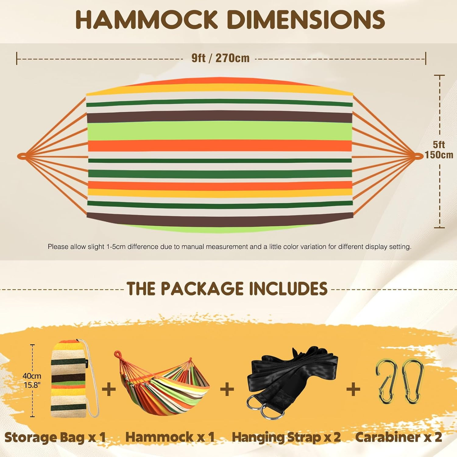 Cotton Camping Hammock With Tree Straps Portable Outdoor Garden Patio 660 Lb