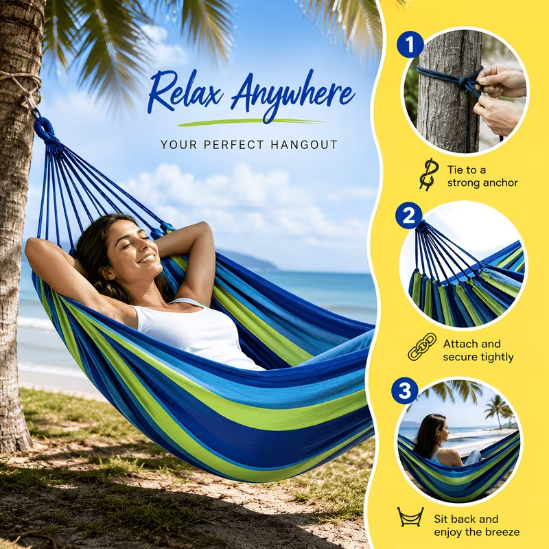 Canvas Hammock 1 – 2 Person Heavy Duty 102″ x 31″ Camping Backyard Patio Swing