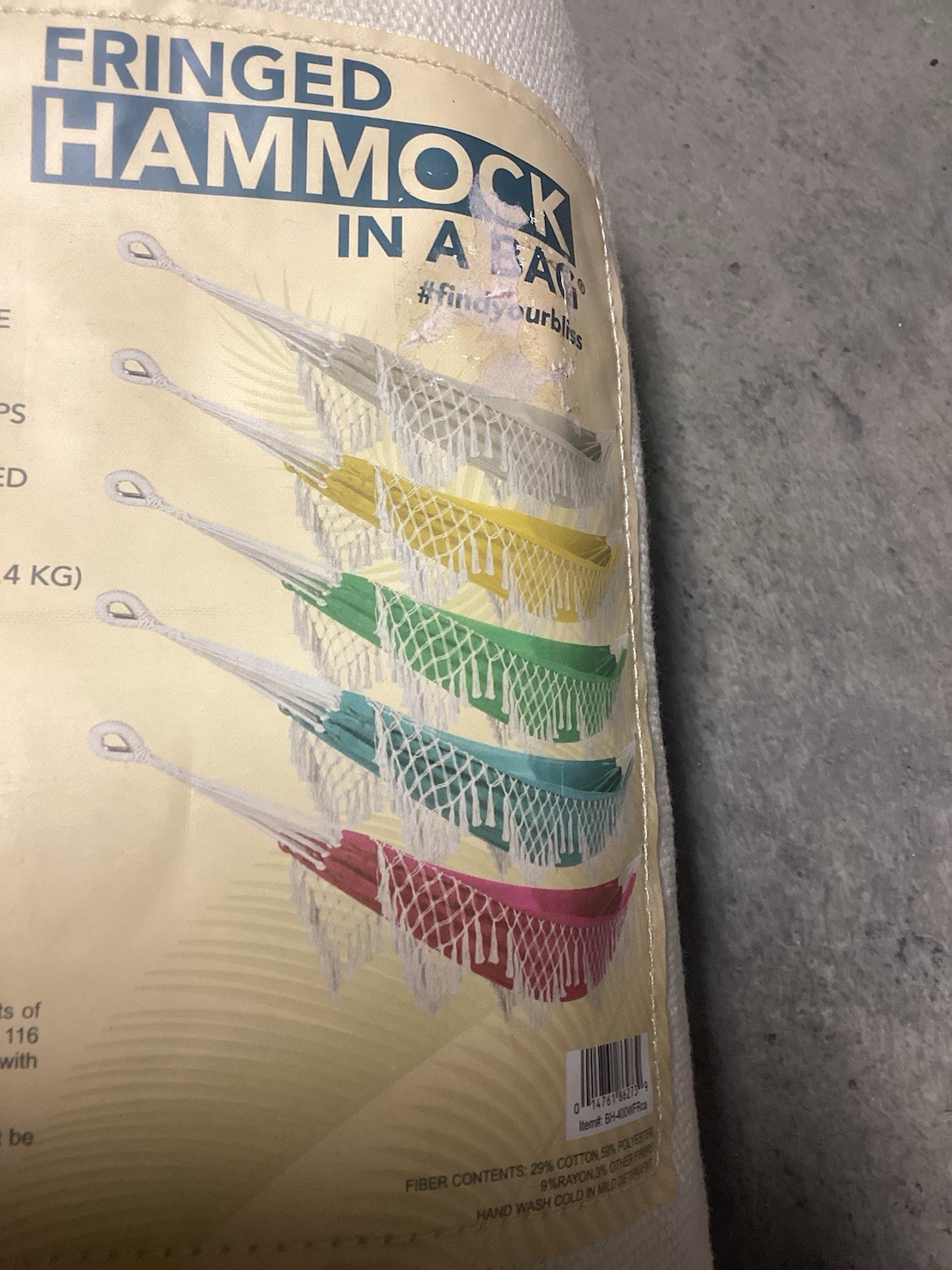 BLISS Hammocks Polyester Hand-Braided Hammock in a Bag Crochet Fringed Cream NIB