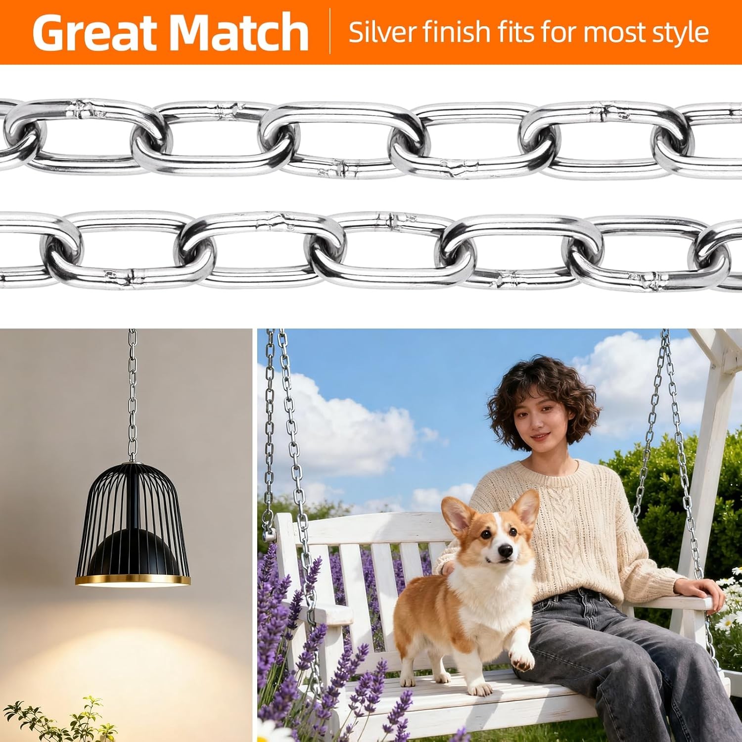 2 Pack Porch Swing Hanging Chain Kit Stainless Steel 10 FT Ceiling Load 700 Lbs