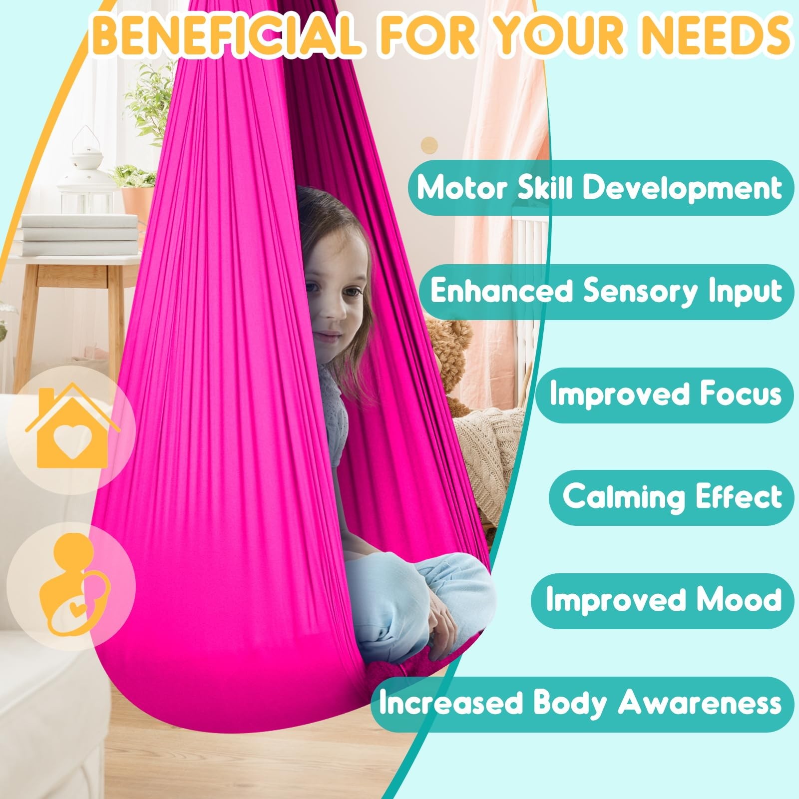 Sensory Swing Therapy Swing Hammock Indoor Outdoor for Kids,Hardware Included…