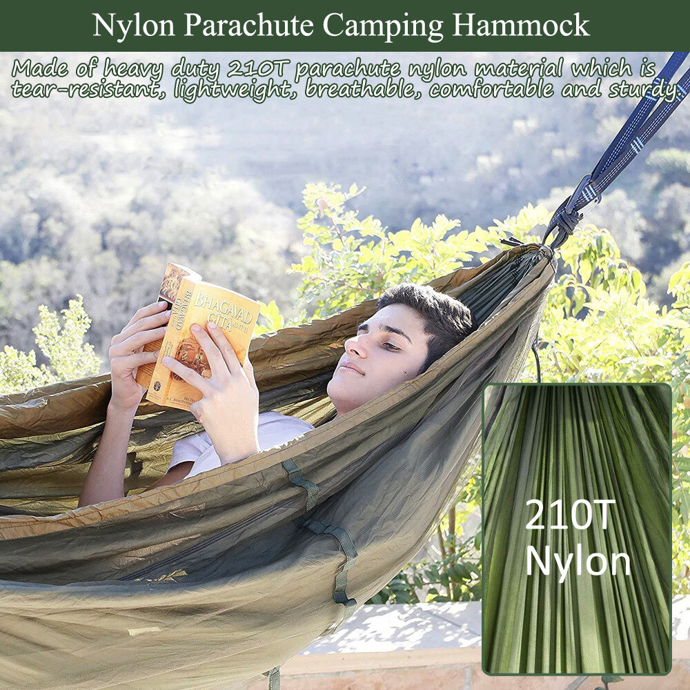 2 Person Camping Hammock w/ Mosquito Bug Net Outdoor Beach Portable Hanging Bed