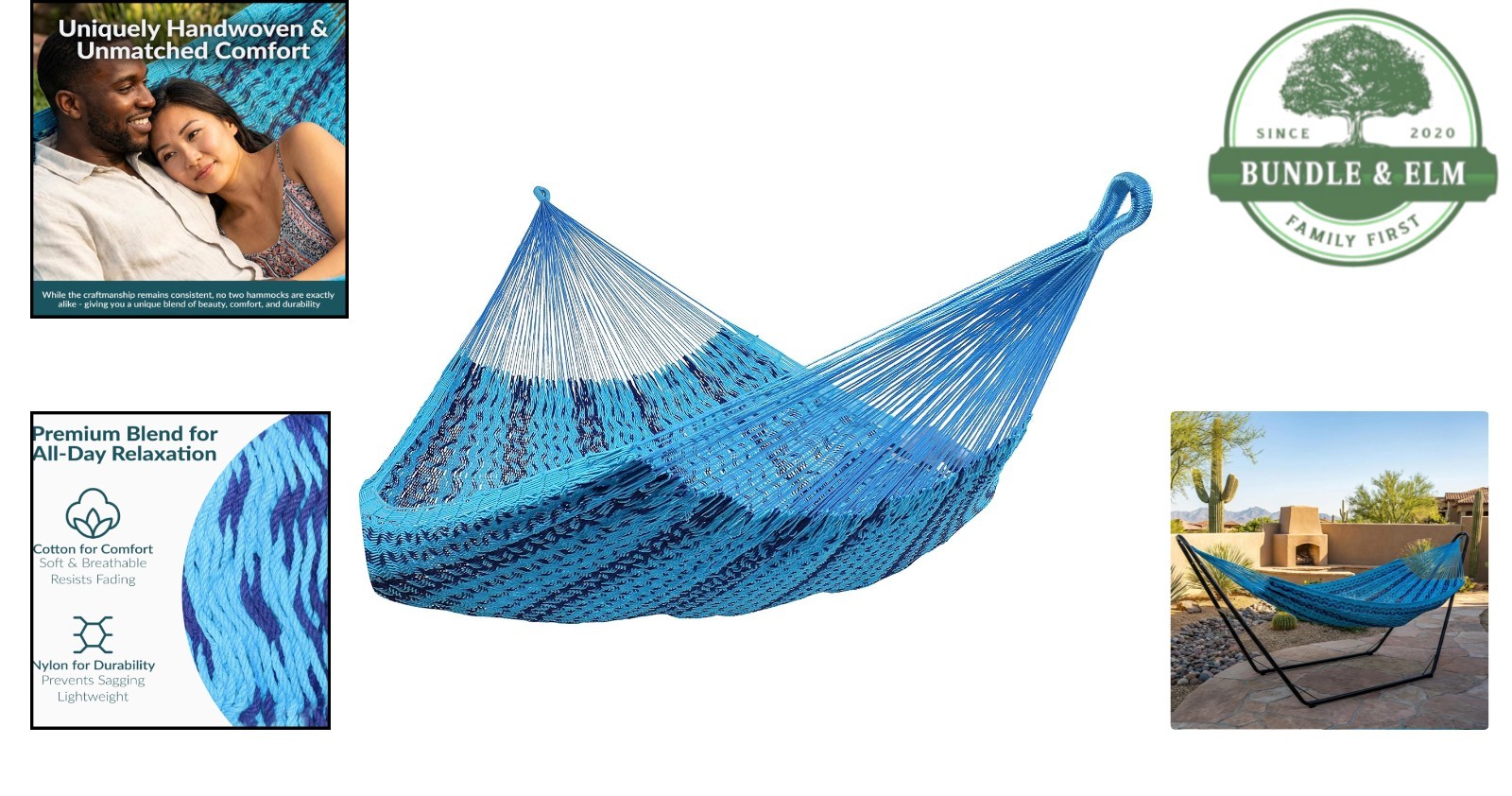 Handwoven Cotton Nylon Hammock XXL Capacity Outdoor Double Lounge Patio
