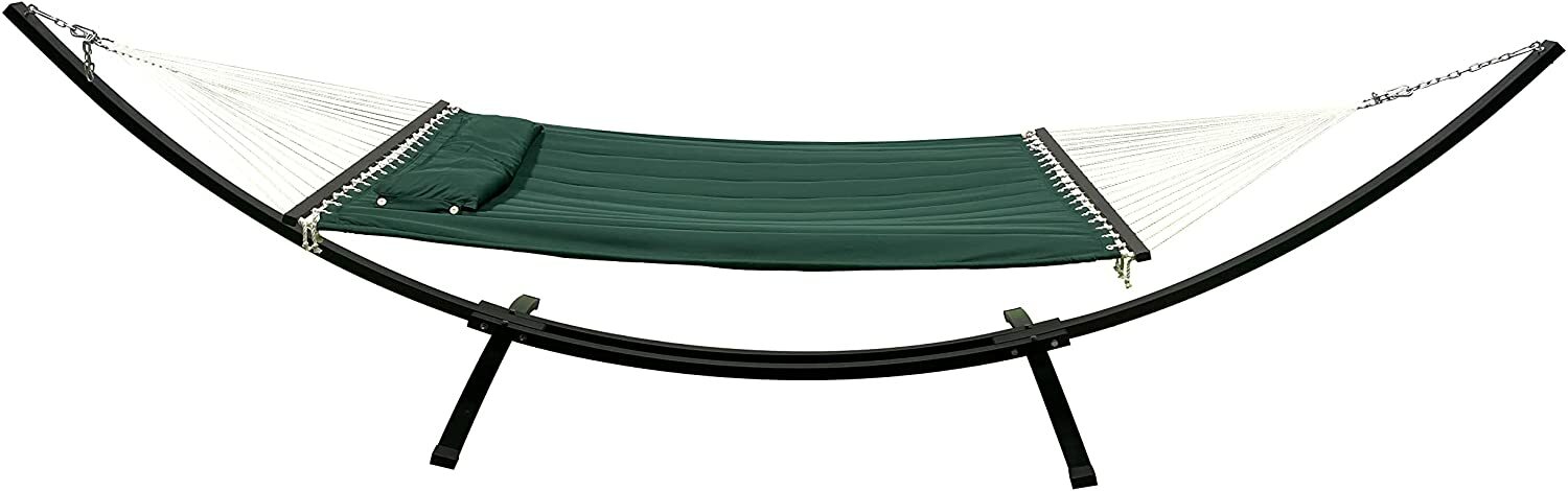 Petra Leisure 15Ft In/Outdoor Black Steel Arc Hammock Stand w/ Elegant Green Bed