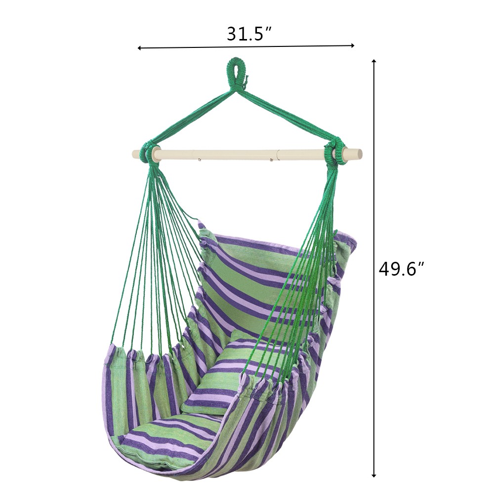 Polyester Cotton Hammock Chair Hanging Rope with 2 Cushions for Home Decoration