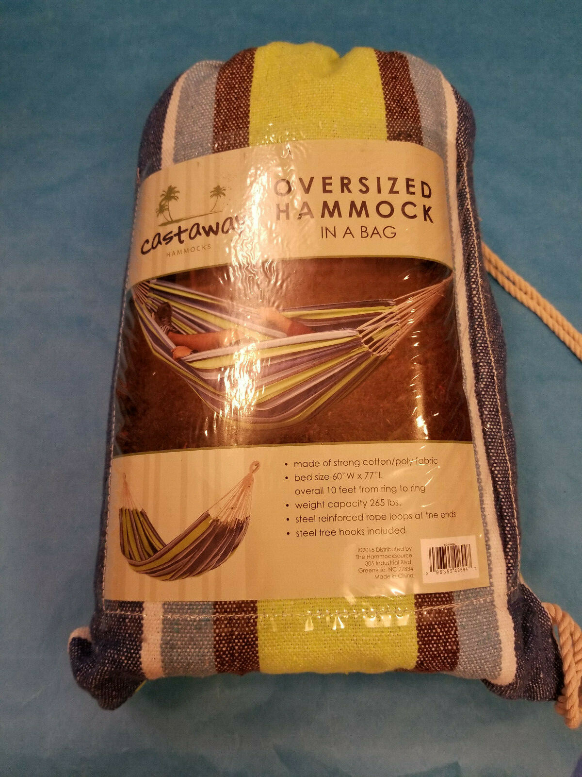 Castaway Oversized Hammock in a Bag – Blue/Green/Blk/White Multi Stripe ~ New!
