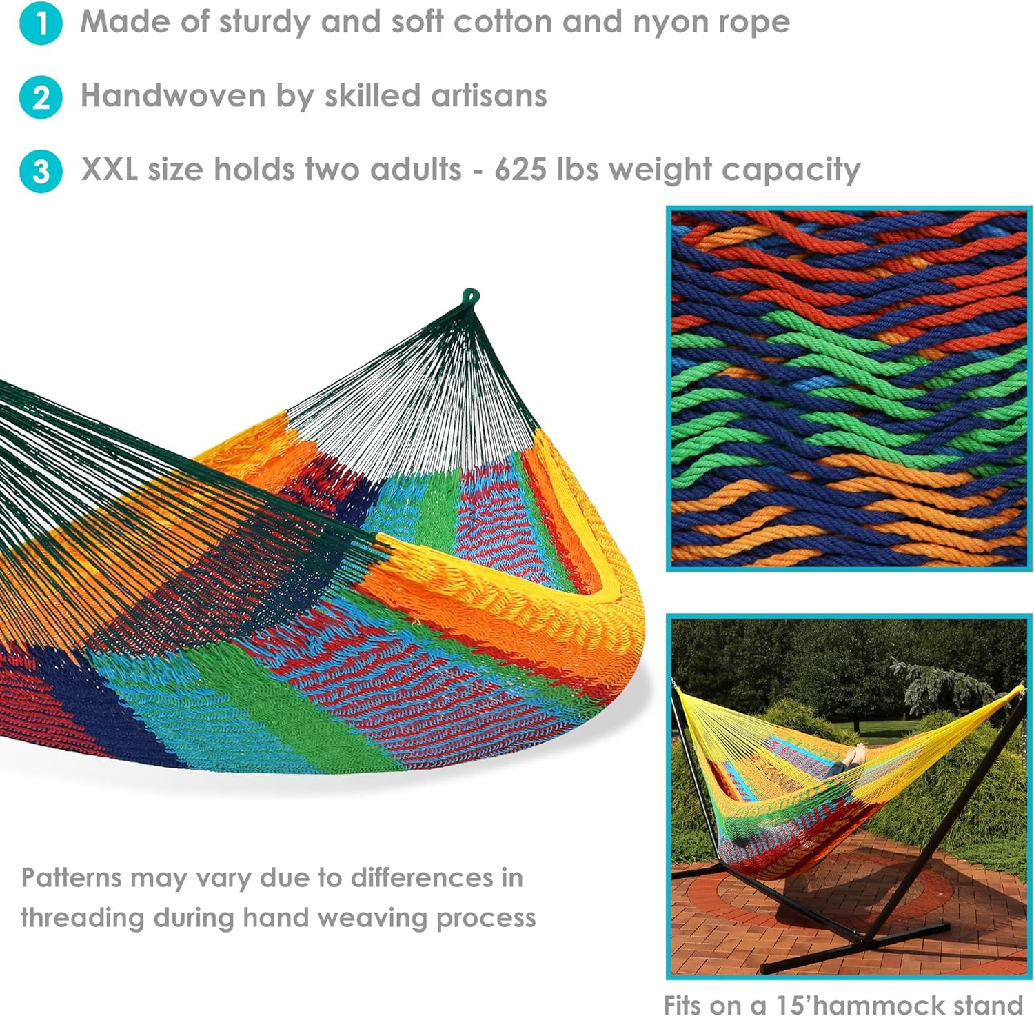 XXL Handwoven Mayan Double Hammock – 625 lb Capacity – Multicolor Outdoor Relaxa