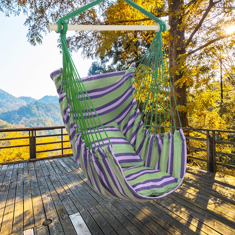 Polyester Cotton Hammock Chair Hanging Rope with 2 Cushions for Home Decoration