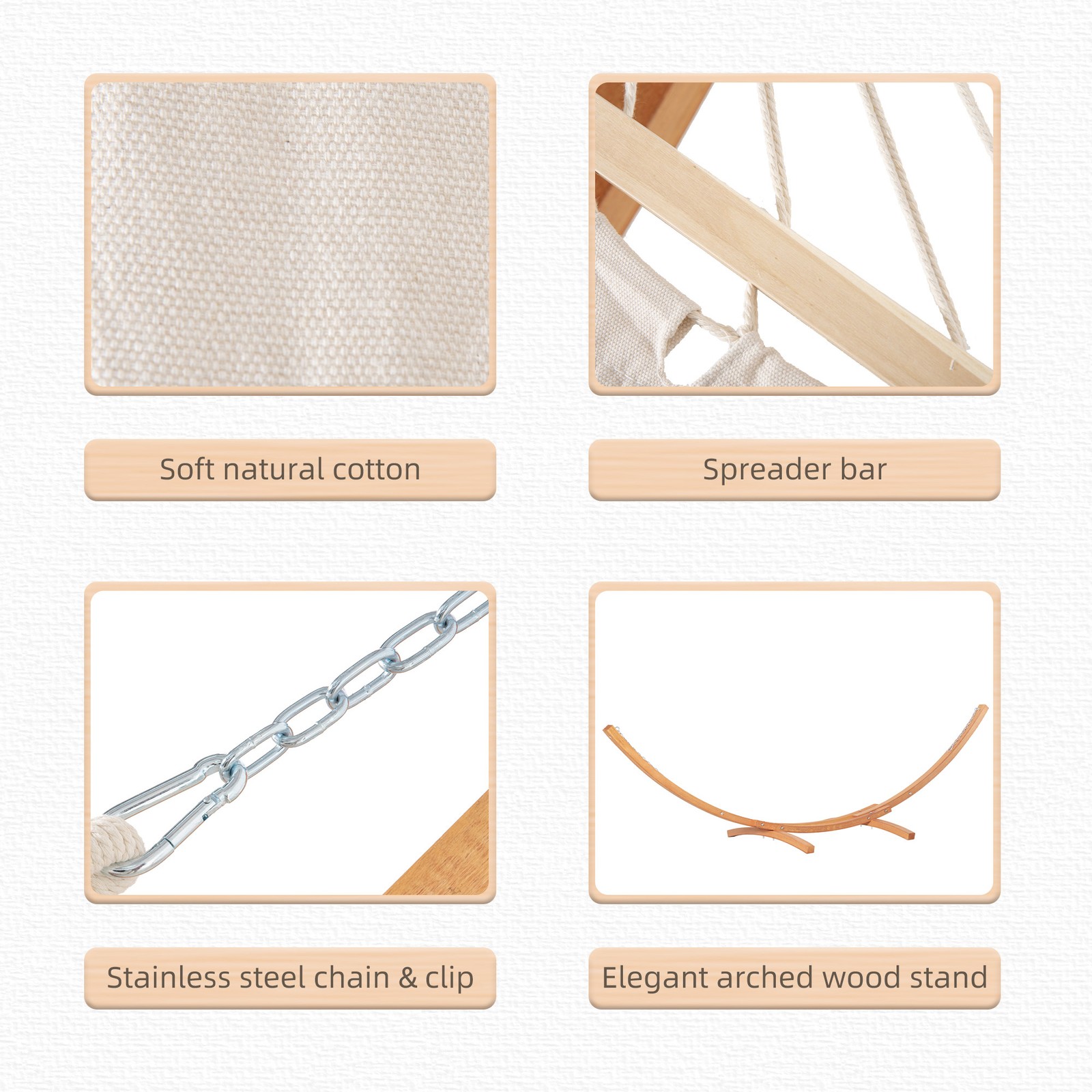 13′ Hammock with Wood Stand for Indoor or Outdoor, Cotton, White