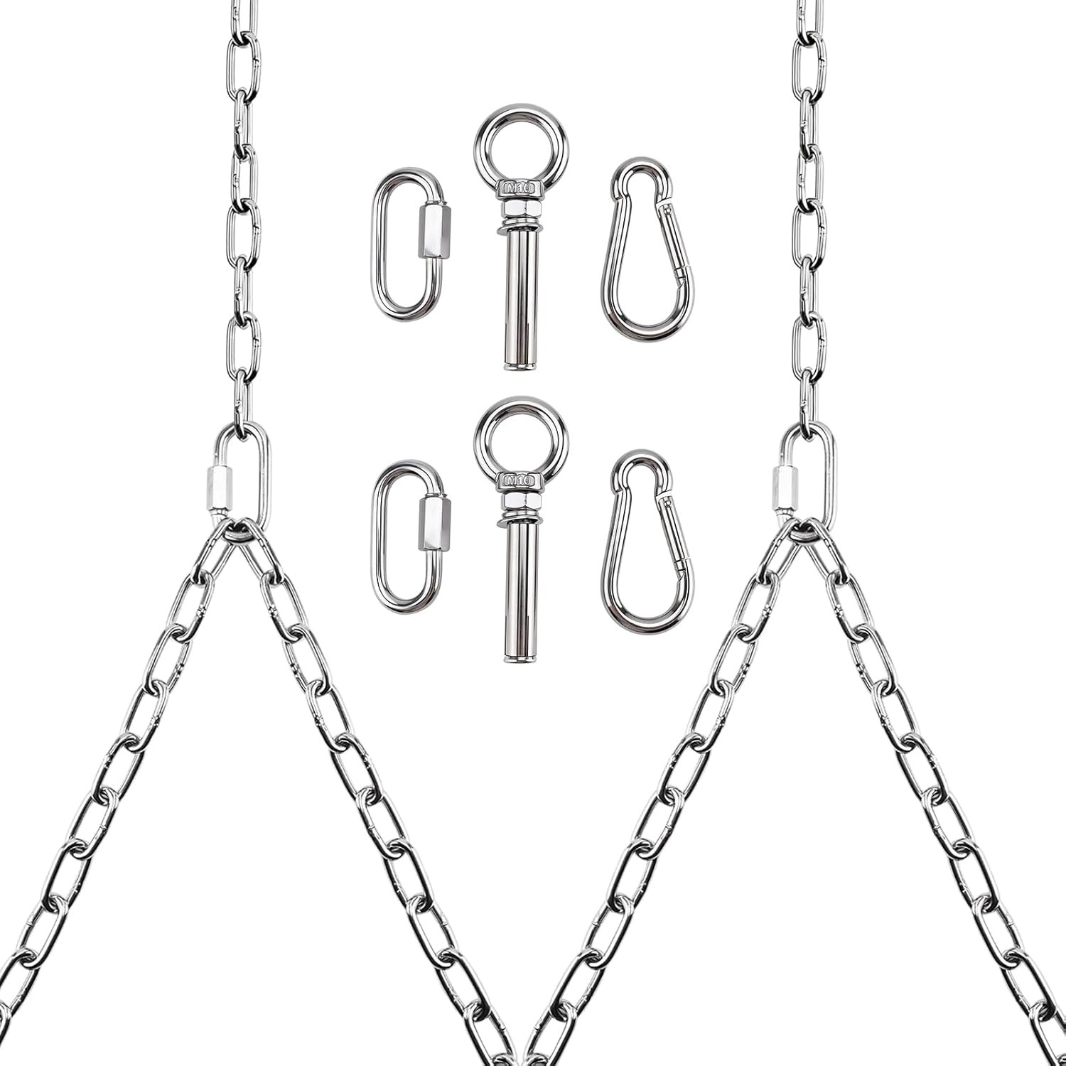 Stainless Steel Porch Swing Hanging Chain Kit 10 Foot Ceiling Max Load 700 Lbs