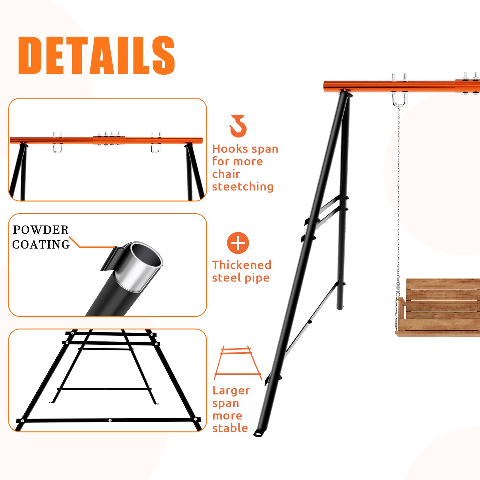 Swing Sets for Backyard, Outdoor Porch Swing Frame, Hammock Chair Stand Only