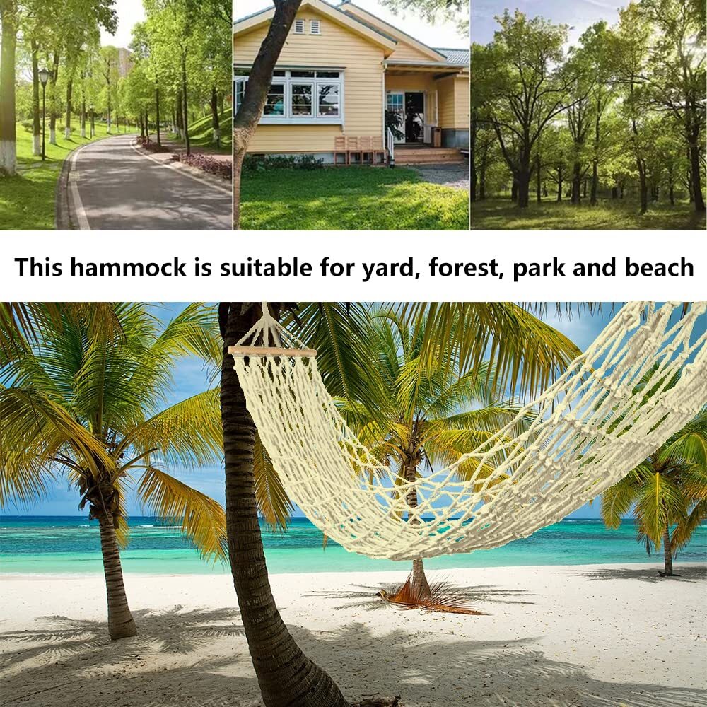 Hand-Woven Cotton Hammock with Wooden Spreader for Indoor/Outdoor Relaxing