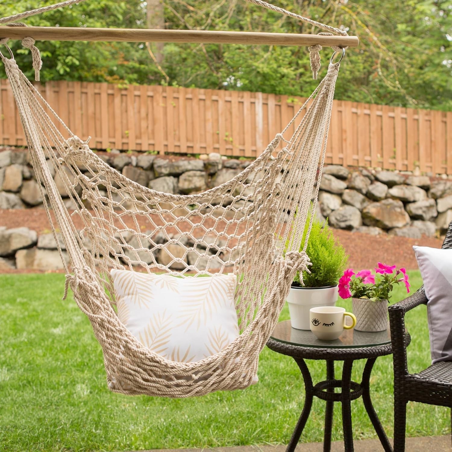 Hanging Swing Chair Hammock Rope Seat Indoor Outdoor Patio Porch Yard Cotton
